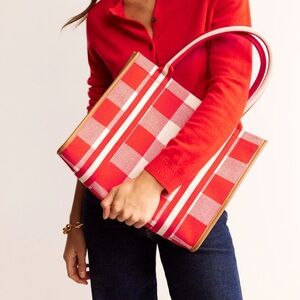 Boden Tilda Tote Bag, red plaid, NEW